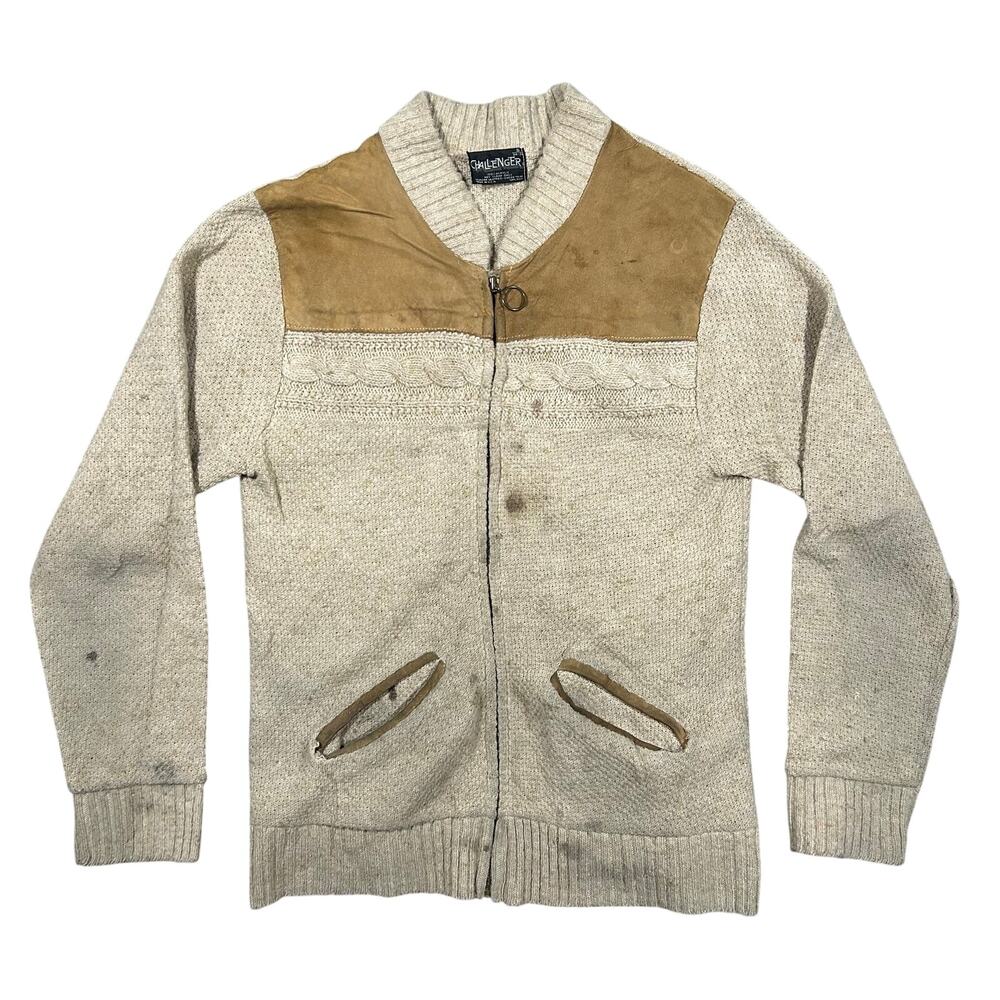 Vintage 60s 70s Challenger Western Sweater Wood Buttons USA Made Men’s Small